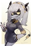 Rating: s
ID: 5547629
Date: 2025-05-04 02:01:59 -0400
Status: active
Score: 24
2023 4_fingers accessory android belt black_bow black_bow_tie bottomless bow_ribbon bow_tie clothed clothing collared_shirt dress_shirt female fingers glitch_productions hair hair_accessory hairband hazard_stripes hi_res holding_object holding_pen humanoid j_(murder_drones) knee_up looking_at_viewer machine murder_drones pen pigtails ribbons robot screen screen_face shirt signature simple_background solo syringe_tail tail topwear white_hair yellow_clothing yellow_eyes yellow_shirt yellow_topwear yuika9200 post #5547629