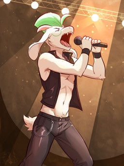 Rating: s
ID: 5709458
Date: 2025-07-14 23:13:20 -0400
Status: active
Score: 46
2025 anthro bodily_fluids bottomwear chain_necklace clothing dated deltarune electronics eyes_closed fur green_hair hair hi_res jewelry male microphone mohawk monotone_body necklace open_mouth pants ralsei shirtless shirtless_male signature solo stage sweat teeth topwear undertale_(series) ventkazemaru vest watermark white_body white_fur wristband post #5709458