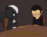 Rating: s
ID: 2583389
Date: 2021-01-23 03:23:36 -0500
Status: active
Score: -48
4_fingers 5:4 anthro black_body black_clothing black_fur black_hair blue_eyes breasts clothing collarbone cooked_food dark_humor digital_media_(artwork) dinner duo e254e english_text eyewear female fingers fluffy fluffy_tail food food_on_face fur furniture glasses hair hi_res human lol_comments male male/female mammal mephitid nameless_character nameless_skunk_(e254e) natural_breasts nude pink_nose sauce skunk spitting subtitled table tail text unnamed_character white_body white_fur post #2583389
