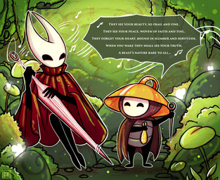 Rating: s
ID: 5709471
Date: 2025-07-14 23:22:14 -0400
Status: pending
Score: 1
2_horns absurd_res ambiguous_gender arthropod artist_logo biped black_eyes cloak clothed clothing dialogue duo ellipsis english_text female_(lore) fingers hat headgear headwear hi_res holding_melee_weapon holding_object holding_weapon hollow_knight hollow_knight:_silksong horn hornet_(hollow_knight) logo male_(lore) melee_weapon musical_note musical_symbol netmors outside plant red_cloak red_clothing sherma_(hollow_knight:_silksong) singing sitting speech_bubble symbol team_cherry text thread weapon white_text post #5709471
