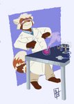 Rating: s
ID: 2388675
Date: 2020-08-28 20:05:28 -0400
Status: active
Score: 9
2019 ailurid anthro bunsen_burner clothed clothing coat eyewear fully_clothed furniture goggles hi_res jakemi lab_coat laboratory laboratory_equipment male mammal red_panda scared scientific_instrument simple_background solo table thelivingtrashcan topwear post #2388675