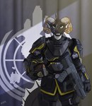 Rating: s
ID: 4884506
Date: 2024-06-28 18:17:01 -0400
Status: active
Score: 76
anthro armor assault_rifle black_body black_scales curved_horn dragon facial_scar green_eyes gun gynomorph headgear helldivers helmet hi_res horn intersex linna_auriandi_(character) mythological_creature mythological_scalie mythology ranged_weapon rifle sajik scales scalie scar smile solo tail weapon white_body white_scales post #4884506