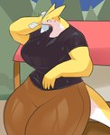 Rating: s
ID: 5284672
Date: 2025-01-03 16:42:46 -0500
Status: active
Score: 12
anthro black_clothing black_shirt black_t-shirt black_topwear bodily_fluids bottomwear breasts brown_bottomwear brown_clothing brown_pants clothing countershading dragon female large_female multicolored_body mythological_creature mythological_scalie mythology non-mammal_breasts outside pants psznnp scalie shirt solo sweat t-shirt tail thick_thighs topwear two_tone_body wet wet_clothing white_body white_countershading wide_hips wiping_sweat yellow_body post #5284672