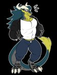 Rating: s
ID: 5548242
Date: 2025-05-04 11:06:56 -0400
Status: active
Score: 0
anthro bottomwear brom_(sahurus) claws clothing dragon fangs green_body green_scales grey_body grey_scales hi_res horn jacket leather leather_clothing leather_jacket leather_topwear male muscular mythological_creature mythological_scalie mythology pants paws rtf-m scales scalie shirt solo t-shirt tail tail_tuft teeth tight_clothing topwear tuft yellow_body yellow_scales post #5548242