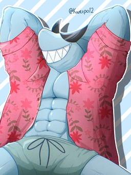 Rating: s
ID: 3468030
Date: 2022-07-25 20:55:03 -0400
Status: active
Score: 22
3:4 abs aloha_shirt anthro blue_body blue_bottomwear blue_clothing bottomwear clothed clothing eyewear fish flexing grin half-length_portrait hands_behind_head hi_res kwetpo12 male marine monotone_body mr._jawsum muscular muscular_anthro muscular_male omori_(game) open_clothing open_shirt open_topwear pattern_clothing pattern_shirt pattern_topwear pink_clothing pink_shirt pink_topwear portrait shark sharp_teeth shirt smile solo sunglasses swimming_trunks swimwear teeth topwear post #3468030