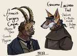 Rating: s
ID: 5192389
Date: 2024-11-19 16:36:31 -0500
Status: active
Score: 13
2023 2_horns alpine_ibex anthro black_eyes black_nose blue_clothing blue_cravat blue_hair blue_suit bovid brown_body brown_clothing brown_facial_hair brown_fur brown_horn brown_mustache brown_robe bust_portrait canid canine canis caprine character_name closed_frown closed_smile clothed clothed_anthro clothed_male clothing colored cravat digital_drawing_(artwork) digital_media_(artwork) duo english_description english_text eyewear facial_hair flockdog francis_gregory_coque french frown fur giacomo_luciano_tail glasses goat green_clothing green_topwear green_vest grey_hair hair horn ibex italian italian_wolf light lighting long_hair male male_anthro mammal monk mouth_closed multicolored_hair mustache portrait robe shaded short_hair side_view simple_background smile suit tan_background text tonsure topwear vest wavy_hair whisker_spots wolf year yellow_eyes post #5192389