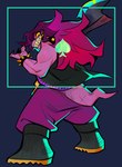 Rating: s
ID: 5653961
Date: 2025-06-19 17:22:19 -0400
Status: active
Score: 18
anthro axe biped boots bottomwear bracelet clothed clothed_anthro clothed_female clothing deltarune female footwear glacierclear hi_res holding_axe holding_object jewelry looking_at_viewer looking_back looking_back_at_viewer purple_body rear_view scalie sharp_teeth shoes simple_background smile smirk solo spiked_bracelet spikes standing susie_(deltarune) teeth topwear undertale_(series) weapon post #5653961