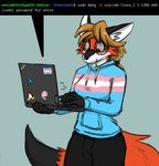 Rating: s
ID: 5580513
Date: 2025-05-18 03:02:48 -0400
Status: active
Score: 33
2024 5_fingers anthro arch_linux avian big_tail biped bird black_bottomwear black_claws black_clothing black_ears black_eyes black_eyewear black_glasses black_hands black_laces black_markings black_nose black_pants blonde_hair blue_clothing blue_hoodie blue_sweatshirt blue_topwear bottomwear breasts canid canine cheek_tuft claws clothed clothing coding colored command_prompt computer computer_keyboard countershade_face countershade_fur countershade_torso countershading debian digital_drawing_(artwork) digital_media_(artwork) dipstick_tail electronics english_text eyewear facial_markings facial_tuft female finger_claws fingers flag flag_clothing fluffy fluffy_tail fox front_view fur fur_markings fur_tuft glasses green_text grey_background grey_text hair happy head_markings hi_res hitting_keyboard holding_computer holding_laptop holding_object hoodie humanoid_hands humor inner_ear_fluff laces laptop lennox lenovo lgbt_pride line_art linux long_hair looking_at_computer looking_at_laptop looking_at_object looking_down mammal markings neck_tuft nerd onomatopoeia orange_body orange_fur pants penguin pockets ponytail portrait pride_colors programming programming_humor red_body red_fox red_fur round_glasses shaded simple_background smile solo sound_effects standing sweatshirt tail tail_markings tan_hair tapping tapping_fingers technology text thinkpad three-quarter_portrait three-quarter_view topwear trans_(lore) trans_woman_(lore) transgender_pride_colors true_fox tuft tux_(linux) typing wearing_glasses white_body white_countershading white_fur white_inner_ear white_inner_ear_fluff white_laces white_markings white_text wide_eyed xenia_(linux) post #5580513