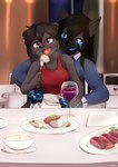 Rating: s
ID: 3660760
Date: 2022-10-31 01:38:13 -0400
Status: active
Score: 137
alcohol anthro beverage black_hair black_nose blue_clothing blue_eyes blue_markings blue_shirt blue_tongue blue_topwear blush bodily_fluids breasts brown_body brown_eyes brown_fur brown_hair canid canine canis ceylon_(stitchy626) clothing collared_shirt container cup cute_fangs cutlery dress drinking_glass duo eating eating_food eyebrow_through_hair eyebrows fangs female food fork fur furniture glass glass_container glass_cup grey_body grey_fur hair hi_res inside kitchen_utensils kowareta_ookami male male/female mammal markings meat mustelid napkin on_lap open_mouth otter plate red_clothing red_dress restaurant saliva shirt soup sukiya table tablecloth teeth tongue tools topwear translucent translucent_hair wine wine_glass wolf post #3660760