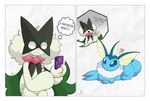 Rating: s
ID: 5386002
Date: 2025-02-20 13:39:31 -0500
Status: active
Score: 114
2025 ambiguous_gender anthro blue_body blue_eyes bodily_fluids border cellphone choice_band comic dated duo eeveelution electronics english_text exclamation_point fangs featureless_crotch felid feline female_(lore) feral fur generation_1_pokemon generation_9_pokemon gesture green_body green_fur green_hair hair hand_gesture hi_res holding_object interrobang lying mammal meme meowscarada narrowed_eyes nintendo on_front open_mouth pawpads paws phone pink_eyes pointing pokemon pokemon_(species) question_mark razgrizdl rose_(razgrizdl) shocked signature simple_background smartphone speech_bubble sweat tail teeth text thought_bubble tongue vaporeon vaporeon_copypasta white_border post #5386002