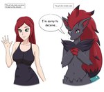 Rating: s
ID: 4833178
Date: 2024-06-06 13:07:52 -0400
Status: active
Score: 137
4chan_anon anthro anthrofied arm_tuft big_breasts big_ears black_body black_clothing black_dress black_fur blue_eyes breasts catfishing chest_tuft claws clothed clothing countershade_hair countershading cute_fangs dialogue dress duo ear_tuft elbow_tuft eyebrows facial_markings fangs female female_anthro flat_chested fur generation_5_pokemon gesture glistening glistening_eyes grey_body grey_fur hair hands_together head_markings hi_res human illusion long_hair mammal markings midriff multicolored_hair navel nintendo open_mouth pokemon pokemon_(species) red_claws red_eyebrows red_hair simple_background smile snout solo standing teeth text tuft two_tone_hair unknown_artist waving white_background worried worried_look zoroark post #4833178