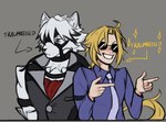 Rating: s
ID: 5581448
Date: 2025-05-18 14:15:34 -0400
Status: active
Score: 2
anthro blonde_hair butler canid canine canis duo english_text eyewear finger_gun fur gesture grin hair hand_gesture harness hugo_vlad humanoid humanoid_pointy_ears humor je_shizo leather leather_harness long_hair male mammal mihoyo pointy_ears ponytail smile sunglasses text thiren von_lycaon white_body white_fur wolf zenless_zone_zero post #5581448