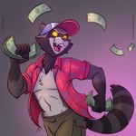 Rating: s
ID: 5613658
Date: 2025-06-01 10:34:42 -0400
Status: active
Score: 3
1:1 action_pose anthro bottomwear clothed clothing fangs gloves_(marking) half-length_portrait hat headgear headwear holding_object looking_aside looking_away male mammal markings midriff money neck_tuft open_clothing open_mouth open_shirt open_topwear pants pecs portrait pose procyonid psicoyote raccoon shirt solo tail teeth topwear tropical_shirt tuft yellow_eyes post #5613658