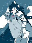 Rating: s
ID: 5053187
Date: 2024-09-15 21:32:46 -0400
Status: active
Score: 27
2020 3:4 5_fingers bed bedding blanket blush canid clothing cool_colors cuddling dark_hair domestic_cat duo eyes_closed facial_tuft felid feline felis female female/female fingernails fingers fluffy fluffy_tail fur furniture hand_on_chest heart_symbol hi_res holding_leg holding_neck mammal multicolored_body multicolored_fur mutedlavender nails on_bed pillow restricted_palette robin_(mutedlavender) shaved_sides shirt simple_background smile striped_body striped_fur stripes sweater tail tank_top topwear triangular_ears tuft two_tone_body two_tone_fur underwear post #5053187