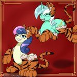 Rating: s
ID: 3249667
Date: 2022-03-29 21:21:55 -0400
Status: active
Score: 12
1:1 animal_print blush bonbon_(mlp) chinese_zodiac clothing costume cutie_mark duo earth_pony equid equine eyelashes eyes_closed fake_ears fake_tiger_ears fangs female feral friendship_is_magic green_body happy hasbro hi_res horn horse inner_ear_fluff jumping lyra_heartstrings_(mlp) mammal my_little_pony mythological_creature mythological_equine mythology novaspark patreon patreon_logo pony stripes tan_body teeth text tiger_print tuft unicorn url year_of_the_tiger post #3249667