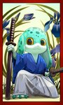 Rating: s
ID: 3669034
Date: 2022-11-03 19:53:04 -0400
Status: active
Score: 23
2020 3_toes :3 ambiguous_gender amphibian anthro asian_clothing barefoot blue_clothing blue_flower blue_kimono border child clothing cres east_asian_clothing feet female_(lore) floppy_ears flower frog full-length_portrait glistening glistening_body glistening_skin grass hi_res holding_katana holding_melee_weapon holding_object holding_sword holding_weapon iris_(flower) japanese_clothing katana kimono kneeling looking_at_viewer melee_weapon on_one_knee orange_sclera outside_border plant portrait pose qsiti red_border samurai scabbard sheathed_sword smile solo spots square_enix sword tall_grass teal_body teal_skin teal_spots the_last_remnant toes warrior weapon white_body white_skin yojoo young young_anthro post #3669034