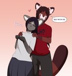 Rating: s
ID: 5654253
Date: 2025-06-19 19:37:33 -0400
Status: pending
Score: 1
2025 ailurid anthro black_hair bobtail_cat bottomwear clothed clothing digital_media_(artwork) domestic_cat english_text eyes_closed eyeshadow felid feline felis female flyingtrace flynn_(flyingtrace) fur grey_body hair heart_symbol hi_res iris_(flyingtrace) makeup male mammal markings moon_(marking) moon_symbol multicolored_body multicolored_fur purring red_body red_panda shaded short_tail signature simple_background skirt tail text post #5654253