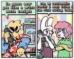 Rating: s
ID: 5558102
Date: 2025-05-08 16:04:03 -0400
Status: active
Score: 16
2025 2_panel_comic 4_fingers abstract_background aloha_shirt anthro artist_name bingus_(rawdawgcomics) blue_eyes bovid canid canine canis caprine clothing comic crossed_arms dialogue digital_media_(artwork) domestic_dog duo ear_piercing ear_ring electronics english_text female fingers fur hair lagomorph leporid male mammal paisley_(rawdawgcomics) pattern_clothing pattern_shirt pattern_topwear payphone phone piercing pink_body pink_fur pink_hair purple_eyes rabbit rawdawgcomics rawdawgcomics_(series) ring_piercing sheep shirt solo stahli_(rawdawgcomics) teeth text tooth_gap topwear white_body white_fur yellow_body yellow_fur post #5558102