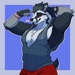 Rating: s
ID: 5079326
Date: 2024-09-28 00:13:01 -0400
Status: active
Score: 81
1:1 abs absurd_res anthro armpit_hair badger biceps biceptember black_body black_fur blue_clothing body_hair bottomwear clothed clothing fur generation_8_pokemon grey_body grey_eyes grey_fur heart_symbol hi_res male mammal mitsufoppie muscular muscular_male mustelid musteline narrowed_eyes nintendo obstagoon pecs pokemon pokemon_(species) presenting red_sclera seductive shorts sleeveless_hoodie smile solo tail teeth white_body white_fur post #5079326