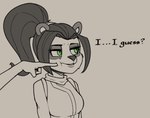 Rating: s
ID: 5668860
Date: 2025-06-26 11:30:28 -0400
Status: active
Score: 10
2020 accessory annoyed anthro bear black_hair black_nose blizzard_entertainment breasts clothing dialogue digital_drawing_(artwork) digital_media_(artwork) duo female freepancakes green_eyes grey_background hair hair_accessory hair_ribbon li_li_stormstout long_hair looking_aside mammal medium_breasts monochrome offscreen_character pandaren poking poking_cheek ponytail ribbons shirt simple_background spot_color teeth text topwear warcraft post #5668860