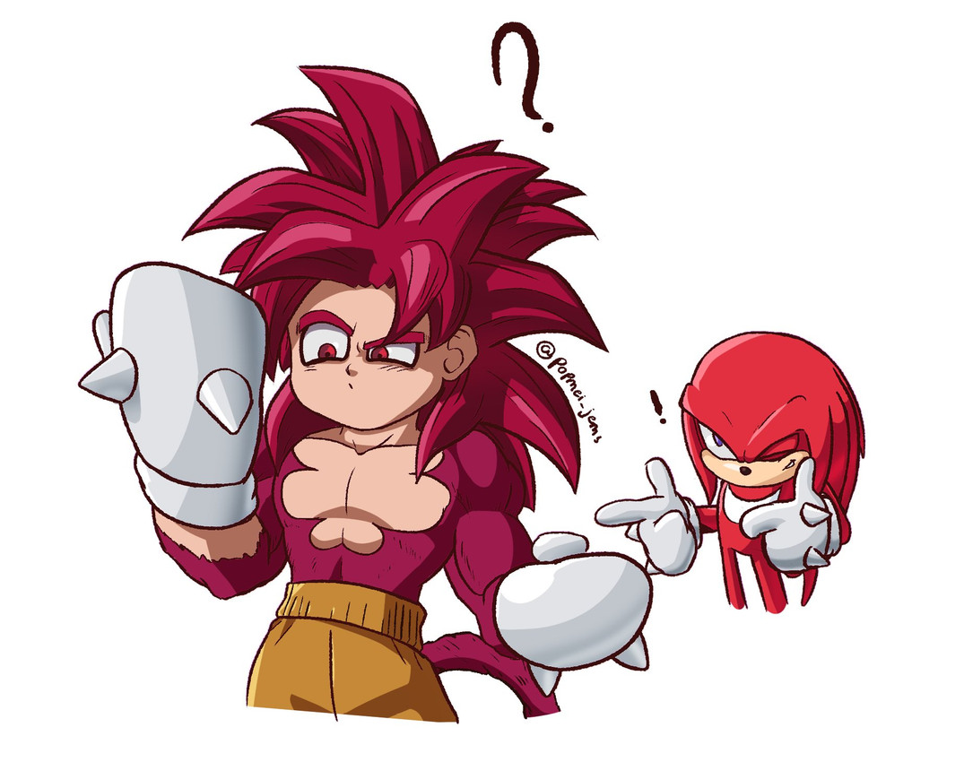 goku and knuckles the echidna (sonic the hedgehog (series) and etc) created by popmei jems