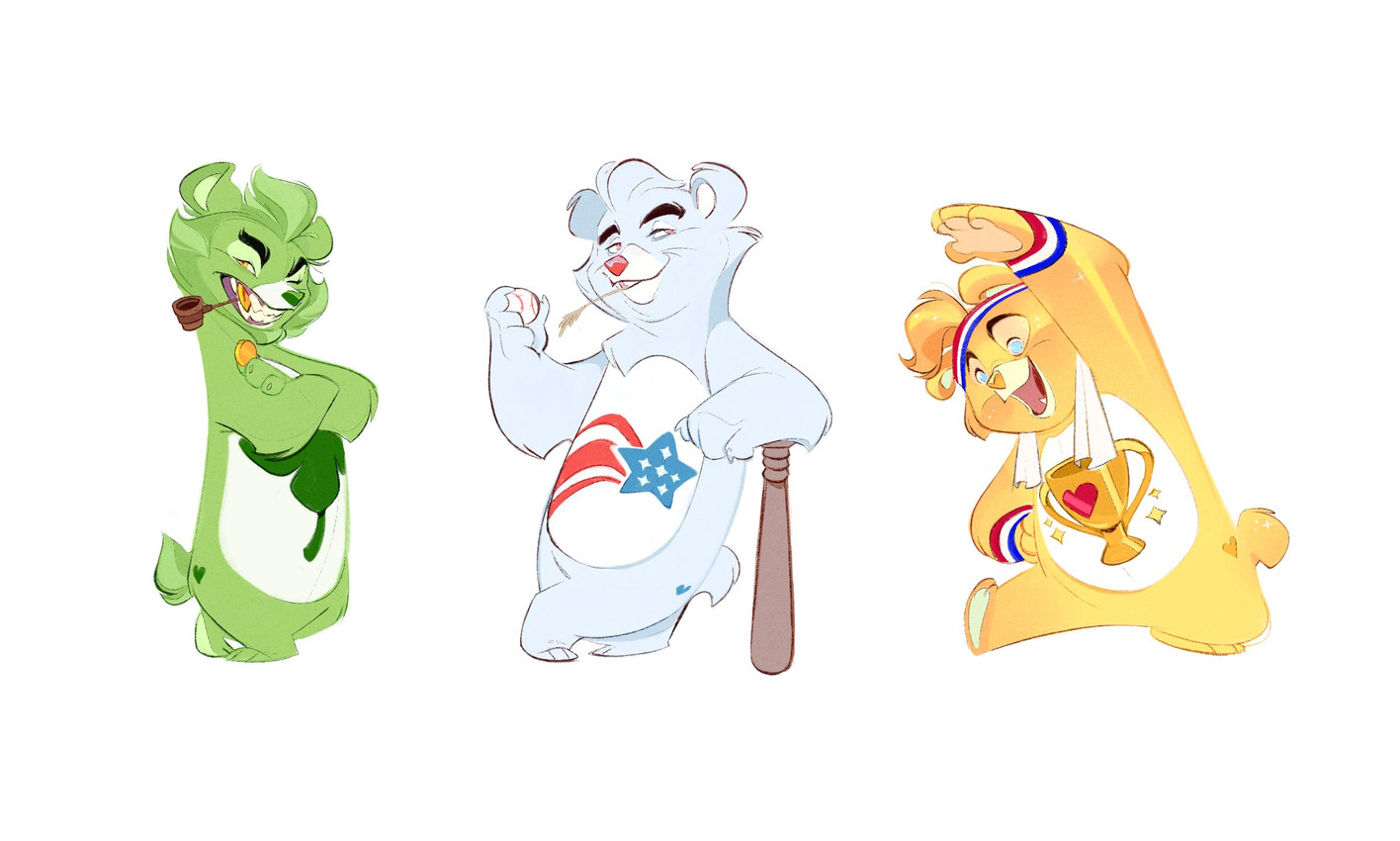 america cares bear, champ bear, and good luck bear (american greetings and etc) created by arealtrashact