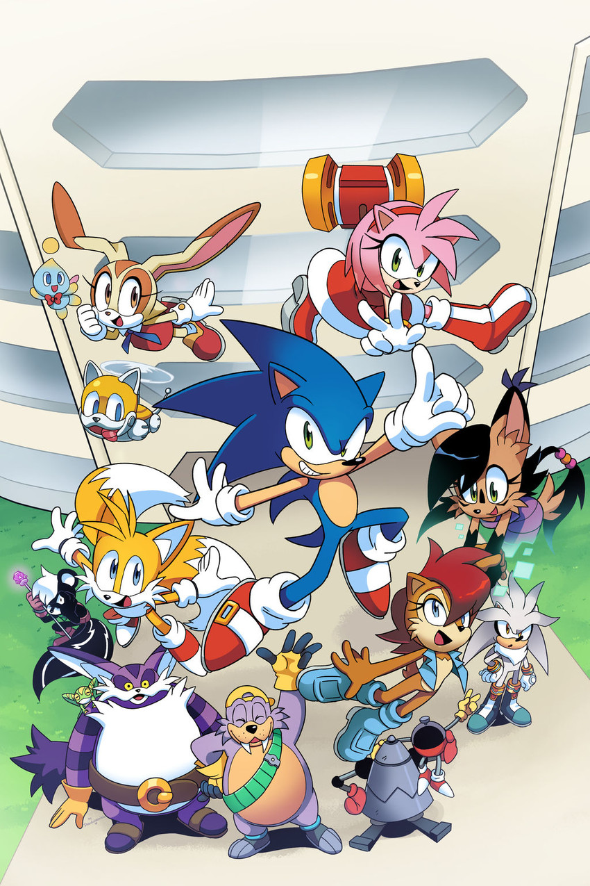 silver the hedgehog, sonic the hedgehog, geoffrey st. john, cream the rabbit, rotor the walrus, and etc (sonic the hedgehog (archie) and etc) created by drawloverlala