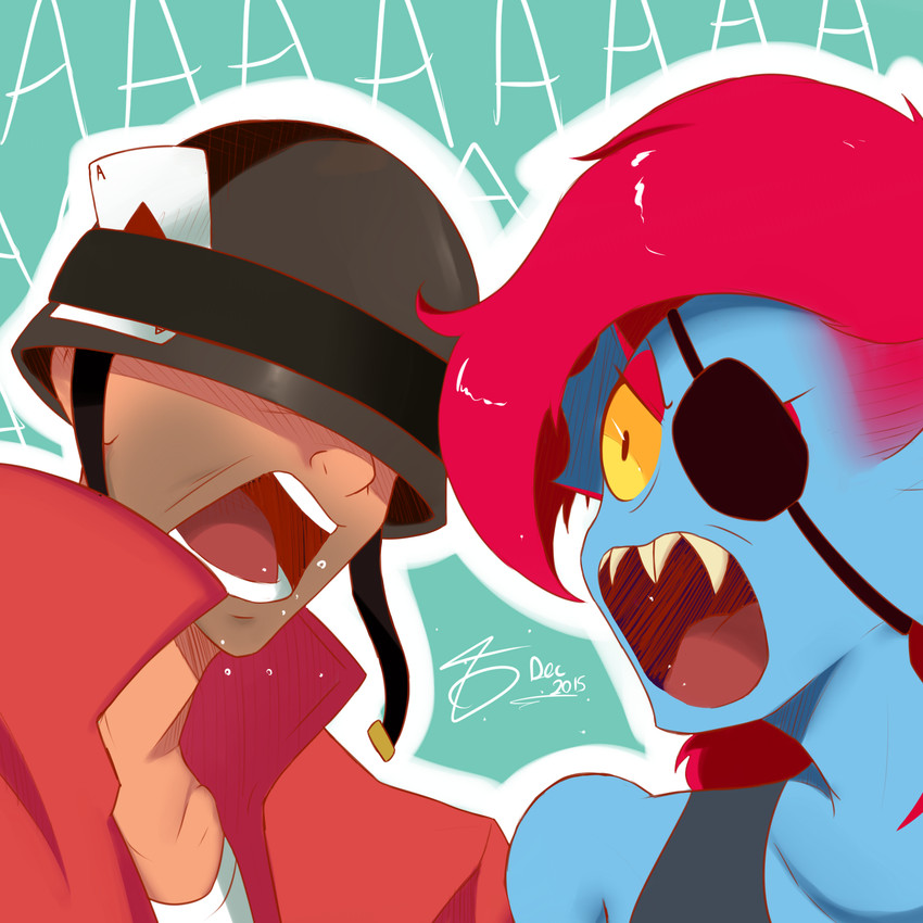 soldier and undyne (undertale (series) and etc) created by filtrandez