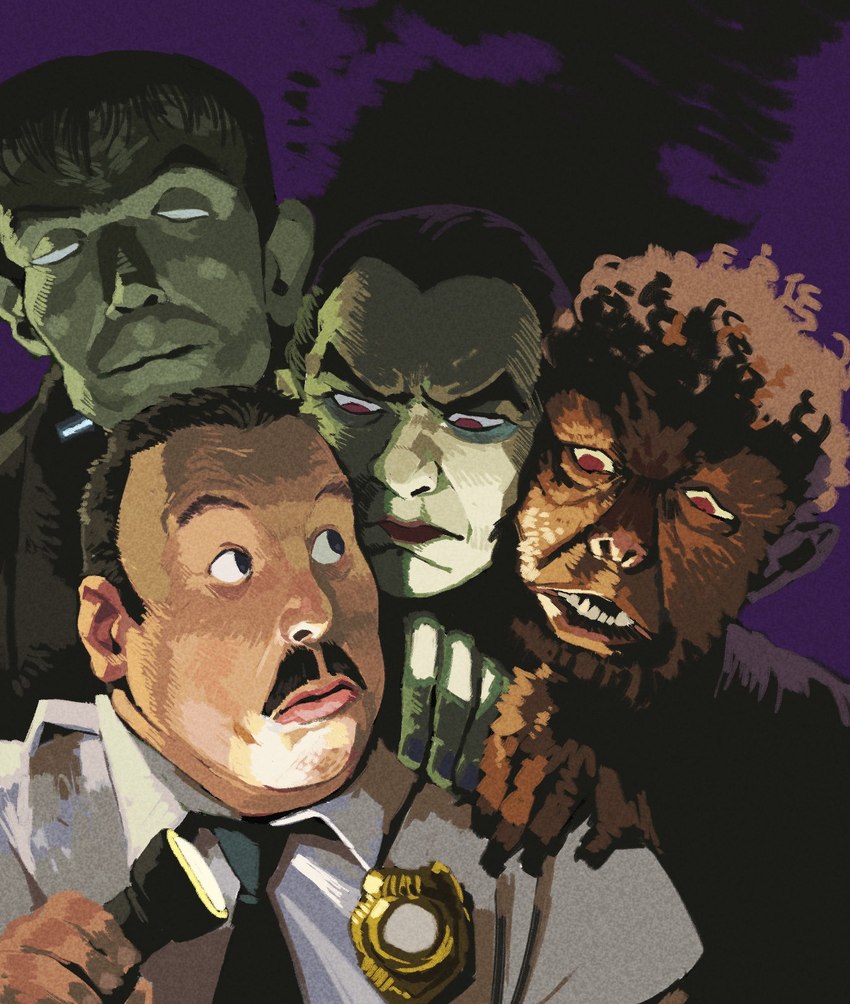 dracula, frankenstein's monster, larry talbot, and paul blart (paul blart mall cop and etc) created by worthikids