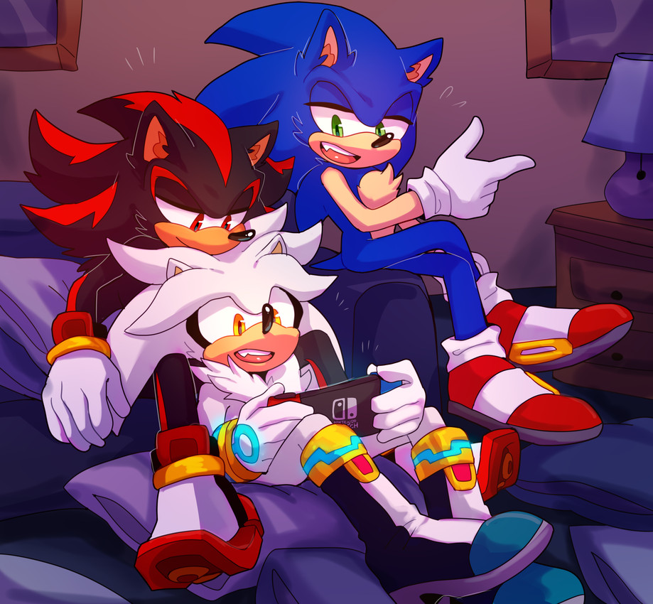 shadow the hedgehog, silver the hedgehog, and sonic the hedgehog (sonic the hedgehog (series) and etc) created by bongwater777