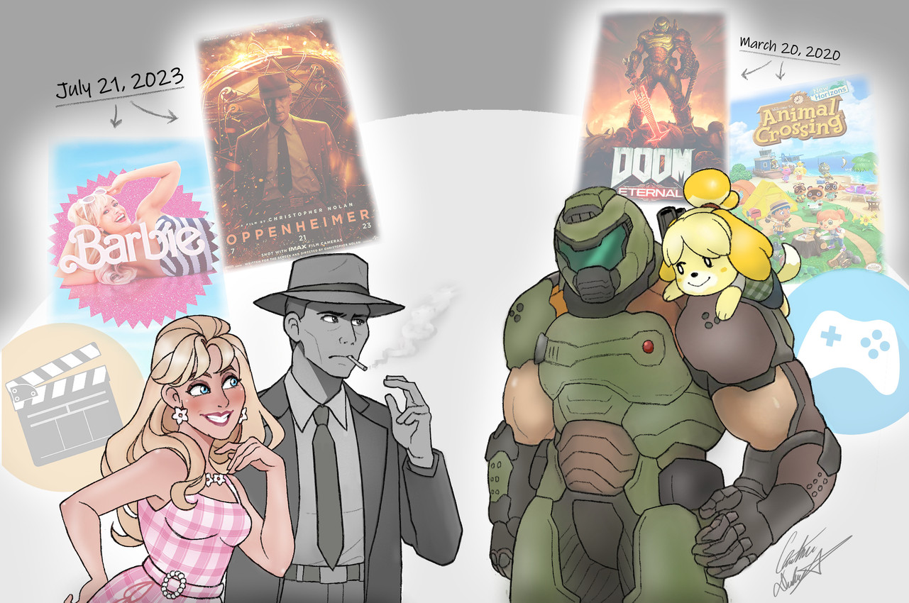 isabelle, tom nook, villager, j. robert oppenheimer, barbie, and etc (animal crossing and etc) created by chris-thekid