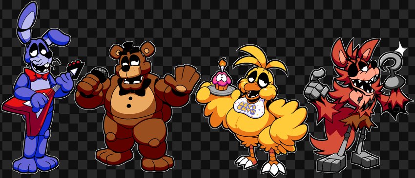 bonnie, chica, cupcake, foxy, and freddy (five nights at freddy's and etc) created by bobberbobman