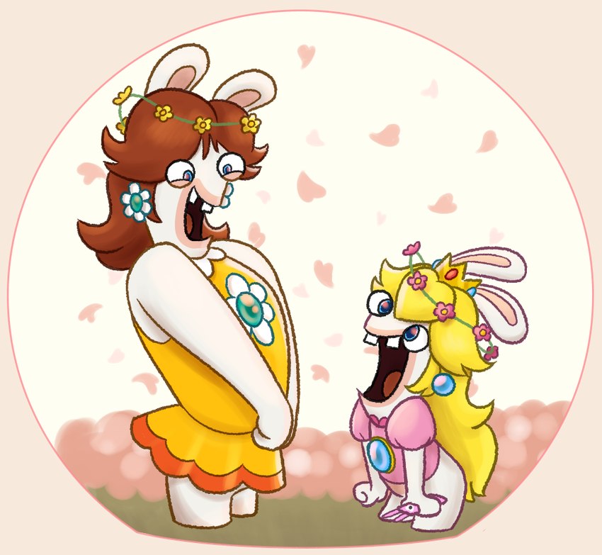 fan character, rabbid daisy, and rabbid peach (mario plus rabbids kingdom battle and etc) created by insertthenewblhere