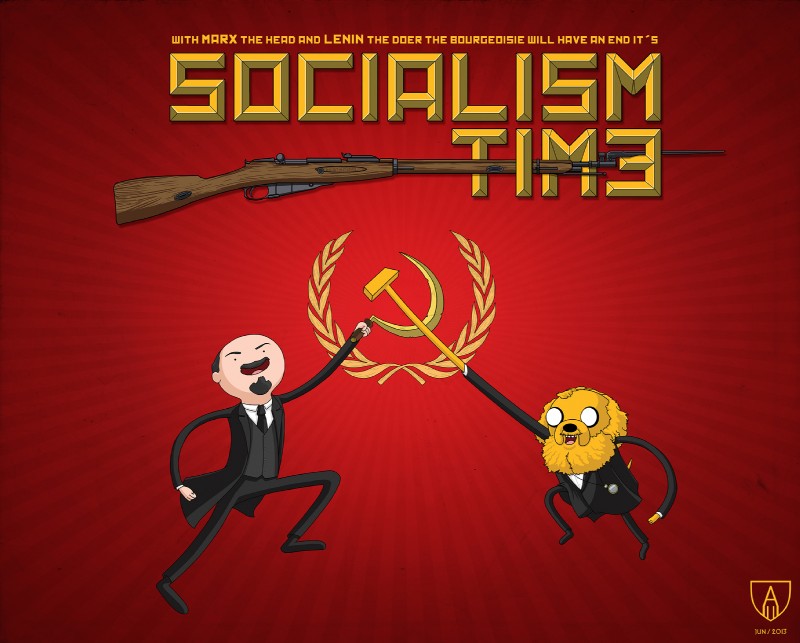 finn the human, jake the dog, karl marx, and vladimir lenin (cartoon network and etc) created by grimorioilustrado
