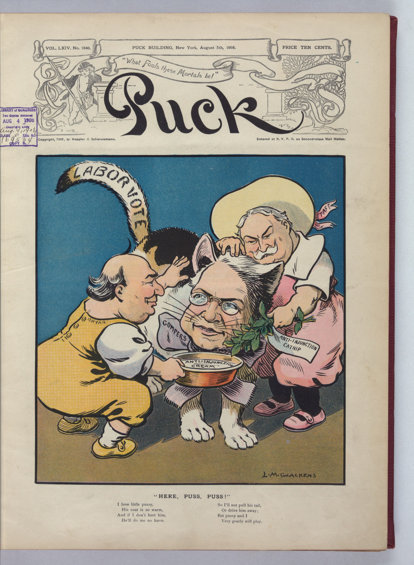 samuel gompers, william bryan, and william howard taft (puck (magazine) and etc) created by louis glackens
