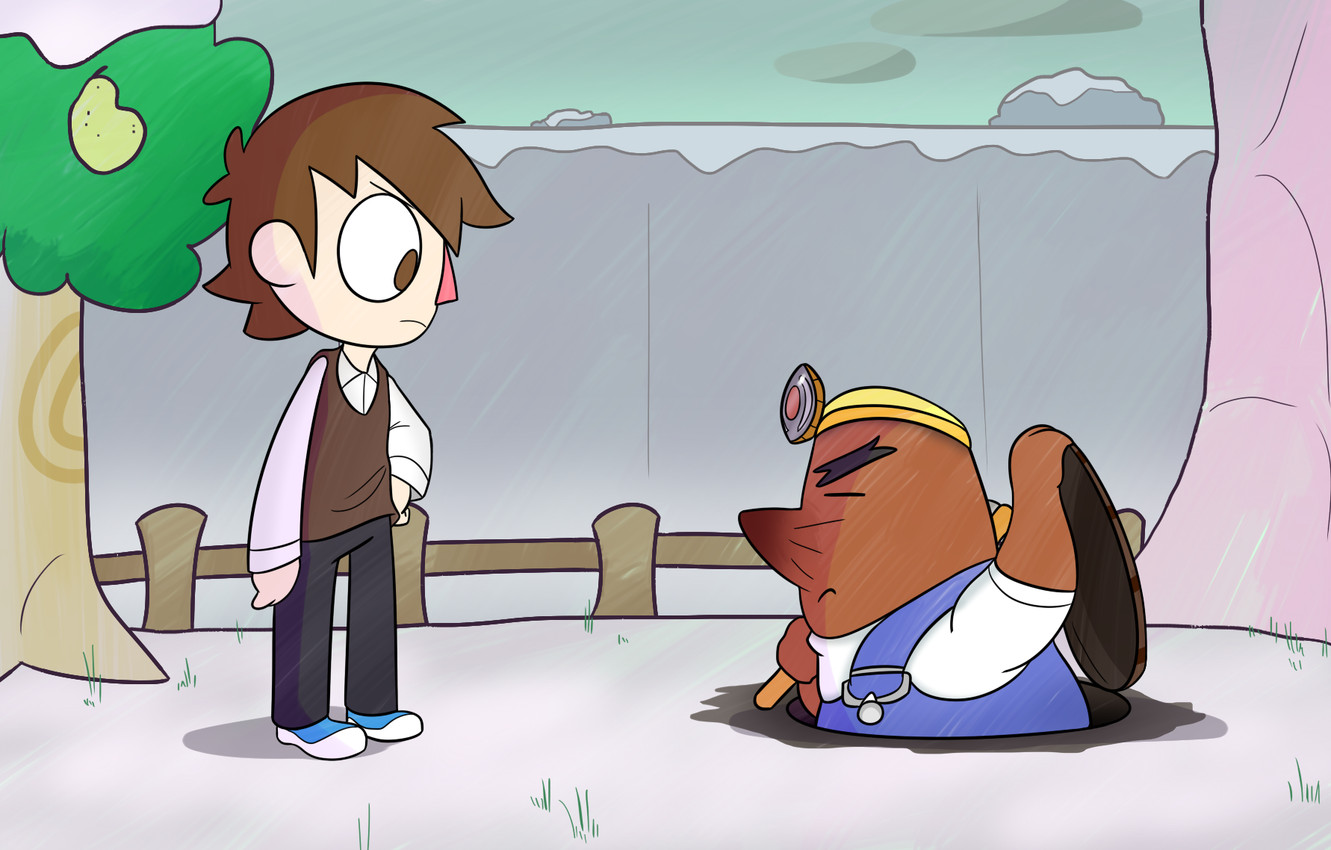 mr. resetti and villager (animal crossing and etc) created by cookieboy011