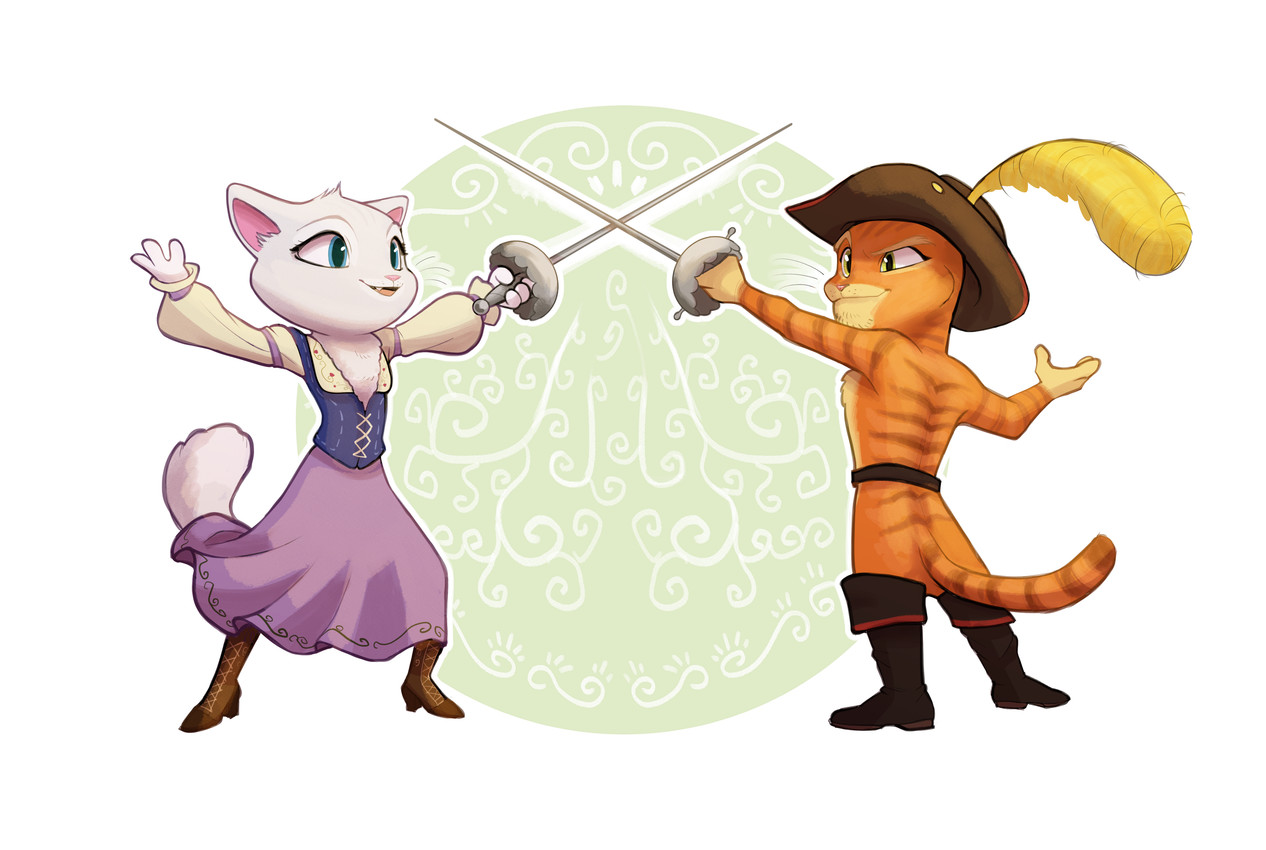dulcinea and puss in boots (puss in boots (franchise) and etc) created by selinaeagle and snaccka
