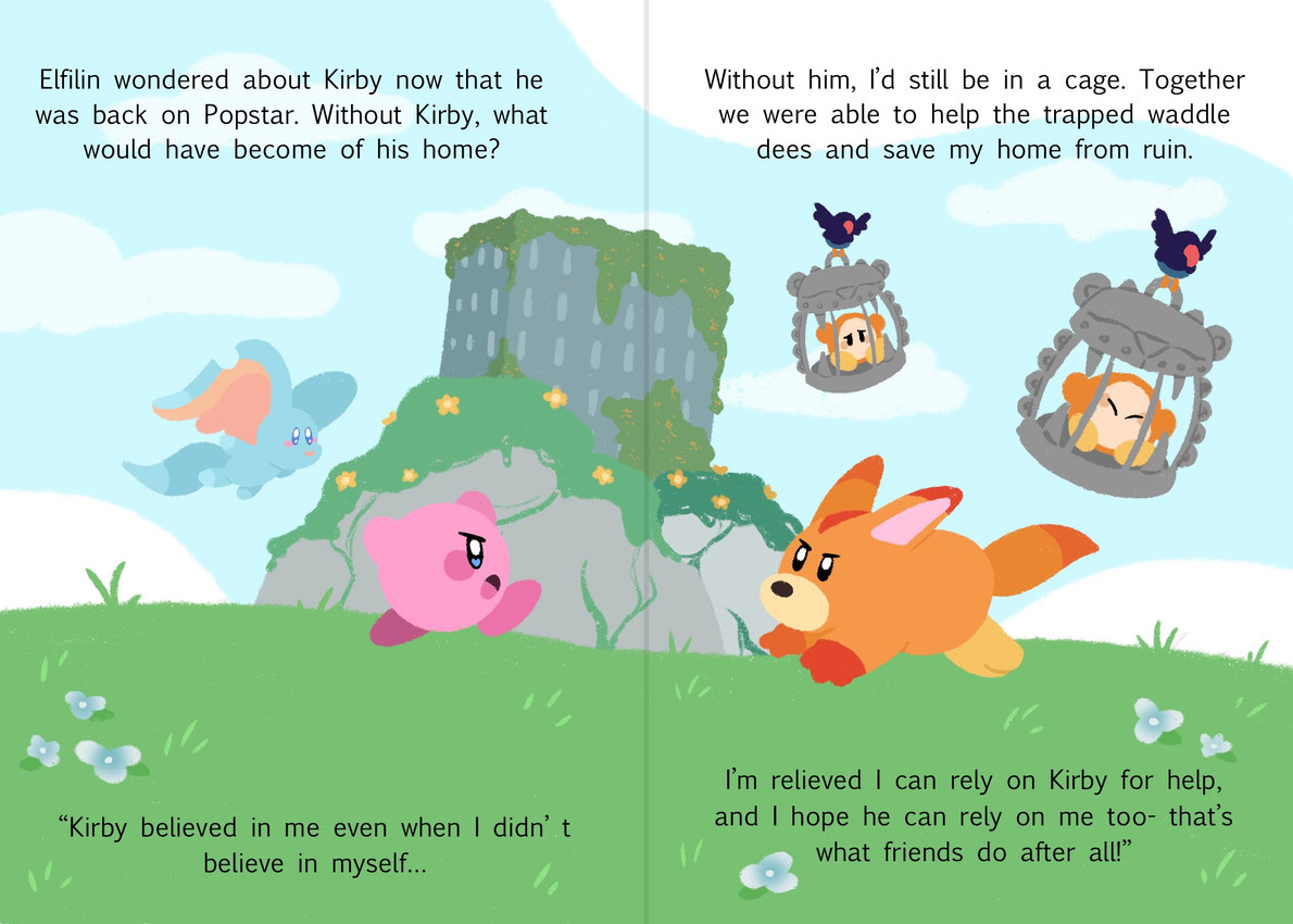 elfilin and kirby (kirby and the forgotten land and etc) created by dragonitepaw