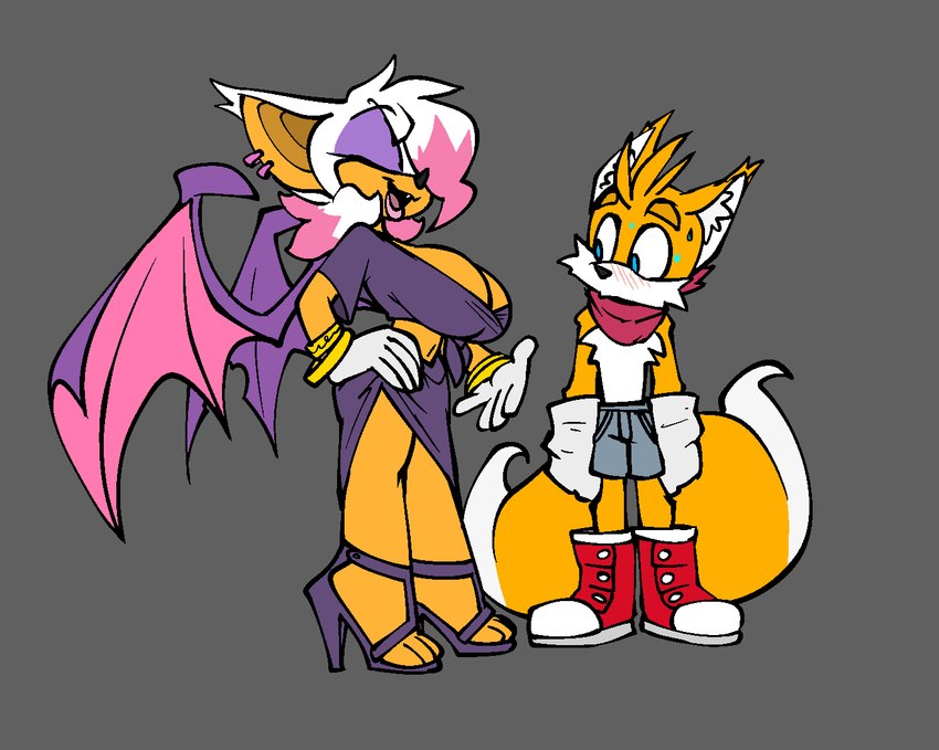 miles prower, miles prowr, mormoopia rouge, and rouge the bat (sonic the hedgehog (series) and etc) created by bigdad, nickanater1 (artist), and third-party edit