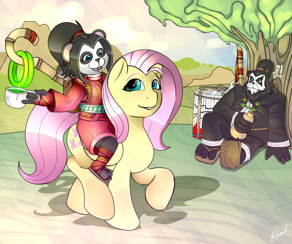 chen stormstout, fluttershy, and li li stormstout (blizzard entertainment and etc) created by malamol
