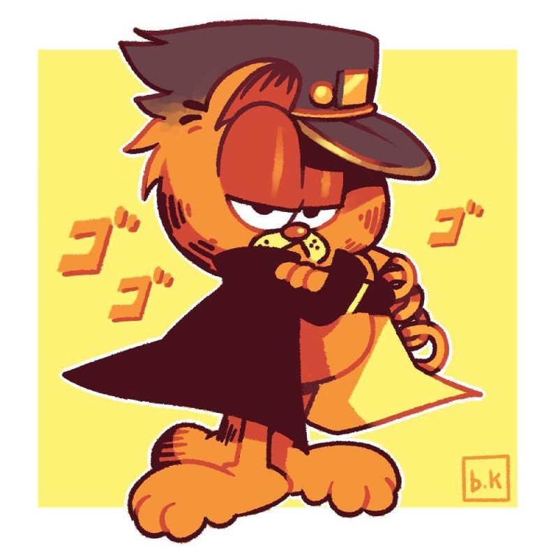 garfield the cat and jotaro kujo (jojo's bizarre adventure and etc)