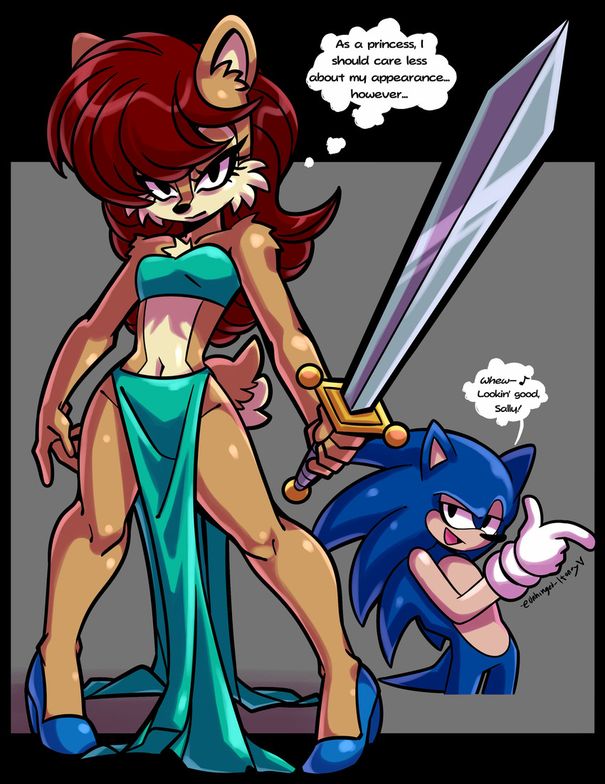 sally acorn and sonic the hedgehog (sonic the hedgehog (archie) and etc) created by unhinged-honey