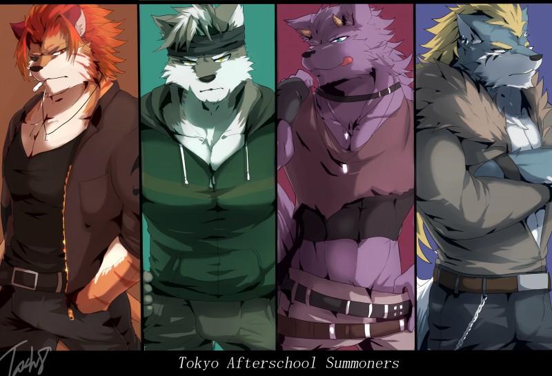 bathym, fenrir, horkeu kamui, and nomad (tokyo afterschool summoners and etc) created by tach8