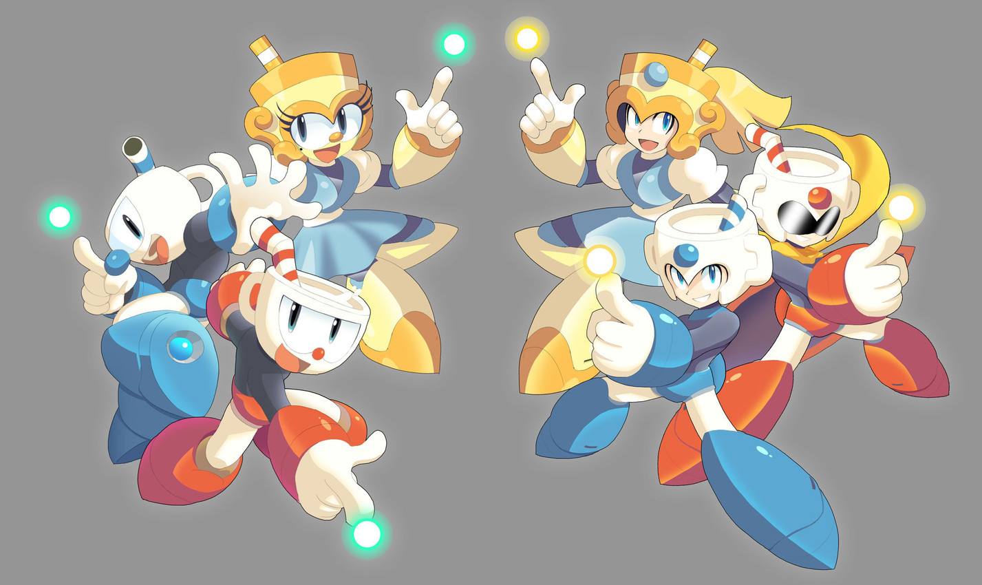 mega man, cuphead, roll, ms. chalice, protoman, and etc (mega man (series) and etc) created by ultimatemaverickx
