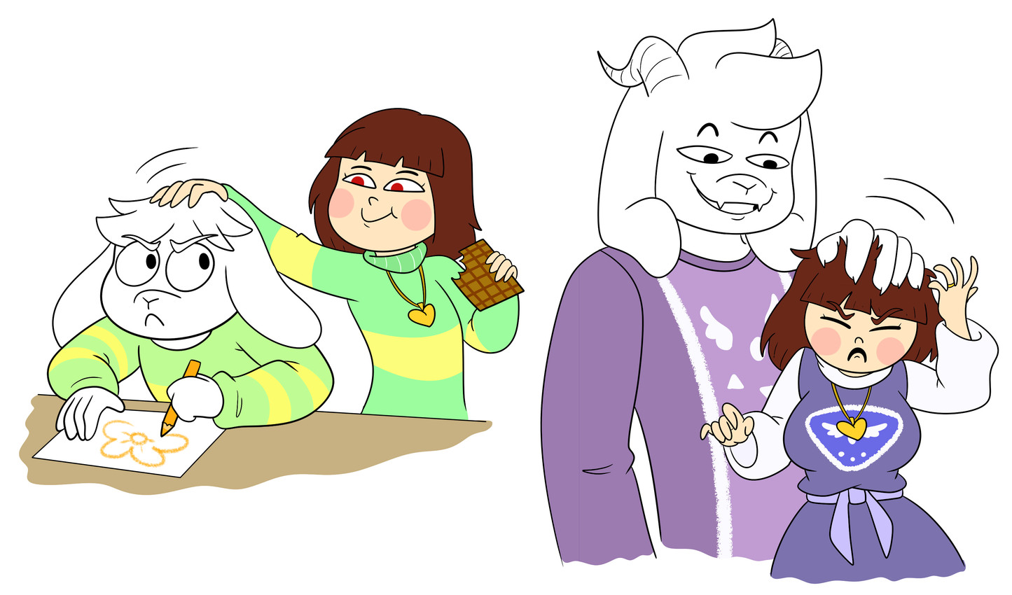 asriel dreemurr and chara (undertale (series) and etc) created by rainy morning