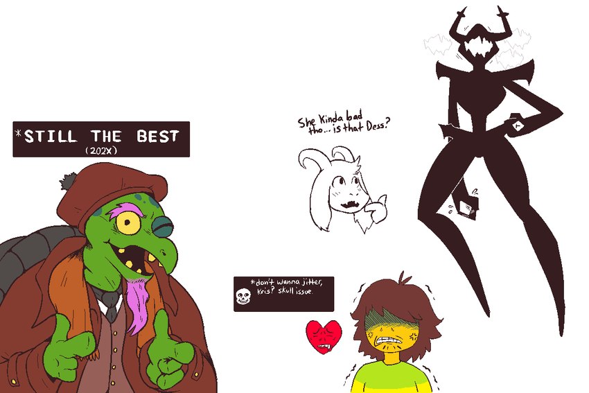 asriel dreemurr, gerson, kris, roaring knight, and sans (skill issue (meme) and etc) created by signirsol