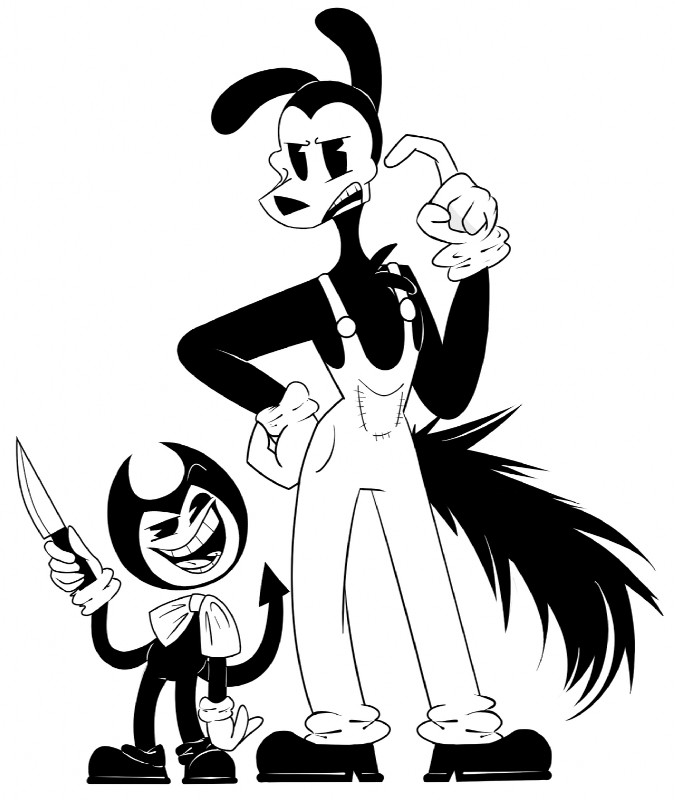 bendy the dancing demon and boris the friendly wolf (bendy and the ink machine) created by xray32p