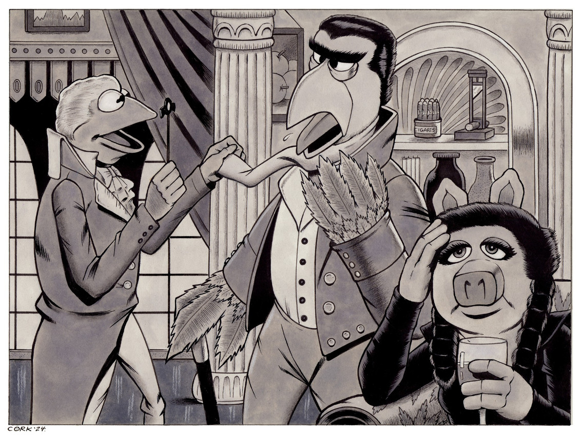 marguerite blakeney, armand chauvelin, kermit the frog, percy blakeney, sam the eagle, and etc (the scarlet pimpernel and etc) created by bruce mccorkindale