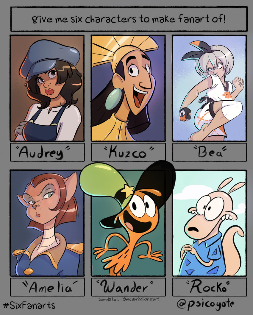audrey ramirez, captain amelia, bea, rocko rama, wander, and etc (the emperor's new groove and etc) created by psicoyote