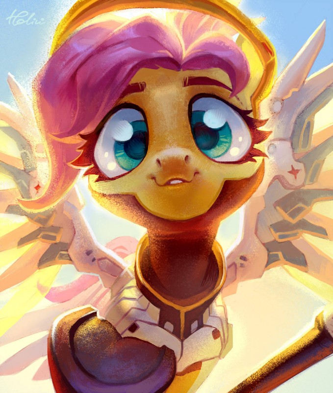 fluttershy and mercy (blizzard entertainment and etc) created by holivi
